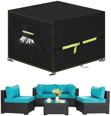 VDISRR Abdeckung Gartenmöbel Winterfest, 420D Oxford Abdeckplane Gartenmöbel 200x200x90cm, Abdeckhaube Tischabdeckung mit Belüftungsöffnungen Wasserdicht, UV-beständig für Gartentisch Sitzgruppe