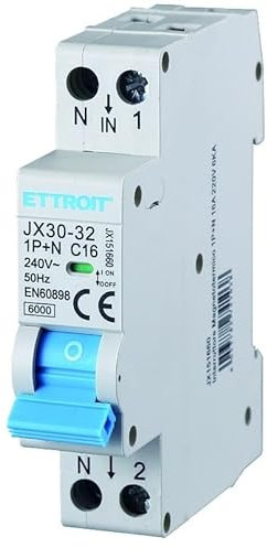 IXTRIMA Interruttore Magnetotermico 1P+N 240V, 50Hz, 6000A, EN60898 C6 C10 C16 C20 C25 C32 (16A)