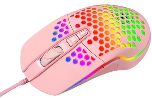 SHINEOFI Souris de Jeu Creuse Filaire USB 2500 Dpi en Plastique Rose | Lumière Respirante Multicolore, 6 Touches et Réglage à Quatre Niveaux Dpi, Connecteur USB