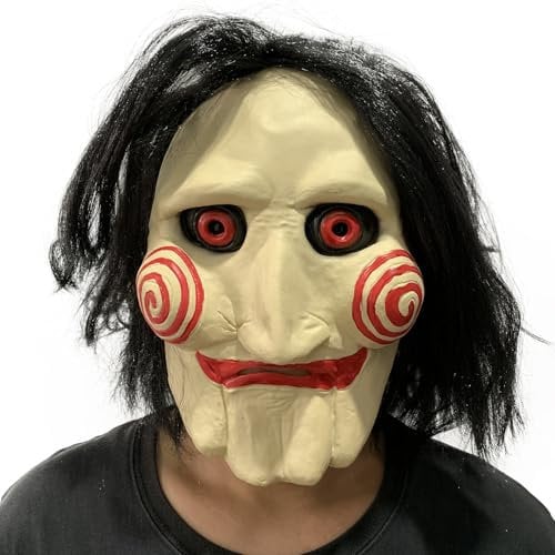 Vmlxgdux Horror Saw Killer Latex Mask Scary Villain Clown Killer Cosplay Head Mask, Halloween Costume Play Props, Adult