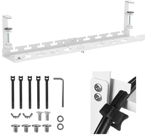 Maclean Verstellbarer Untertisch-Kabelhalter Organizer | Klemmbefestigung | Kabelmanagement für Home‑Office Büro Gaming | bis 5 kg belastbar (Weiß, 1 Ebene/Länge: 433–728 mm)