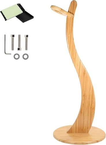 Saintfield Studios - Wooden Guitar Stand – Universal Bamboo Floor Holder for Acoustic, Electric, Bass, Ukulele, Violin & Mandolin – Non-Slip Stable Display Rack with String Cleaner