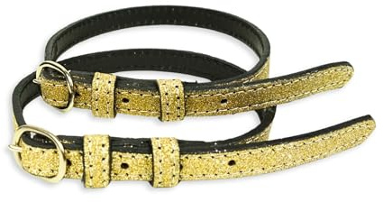 Pferdelinis Sporenriemen Leder 2 Stück Leder Riemen für Sporen Ersatzriemen größenverstellbar Perfekter Halt Reitsporen (Glitzer Gold)