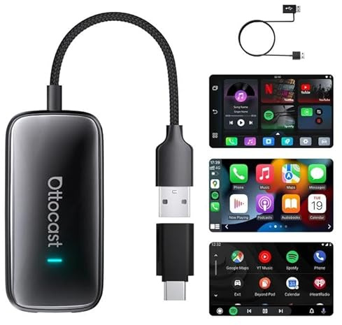 OTTOCAST 2025 Wireless CarPlay & Android Auto Adapter, Play2Video Ultra AI Box mit YouTube, Plug & Play, 5G-Chip WiFi6, 4 GB + 32 GB für Fahrzeuge mit kabelgebundenem CarPlay ab 2016