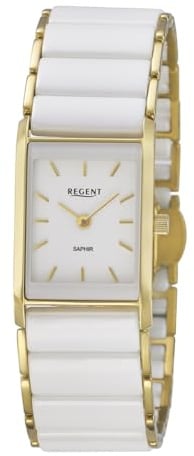 REGENT Damen-Armbanduhr Edelstahl Vergoldet/Keramik Weiß F-1582