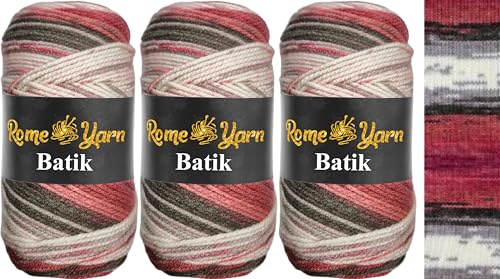 Rome Yarn Batik | 3 x 100g | Farbverlauf Wolle | Multicolor Strickgarn | 100% Acryl | Aran Garn (#4 Medium) | Selbstmusternd zum Stricken & Häkeln (5016)