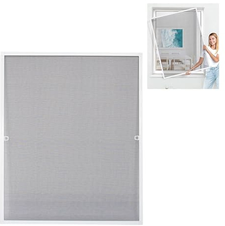 Amig - Zanzariera Fissa per Finestra - 120 x 140 cm - Telaio in Alluminio Bianco - Rete in Fibra di Vetro Grigia - Installazione con Viti - Ventilazione con Protezione contro Insetti - Mod. MF01