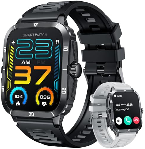Smartwatch für Herren Fitness Tracker Uhren: 2 Zoll Touchscreen Bluetooth Anruf mit 100+ Sportmodi Schlafmonitor Herzfrequenz Schrittzähler 3ATM Wasserdicht Aktivitätstracker Smartwatch für Android