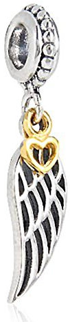 Anhänger mit baumelndem Engelsflügel, 925 Sterling-Seilber mit Gold-Herz-Detail, für Armbänder nach europäischem Stil