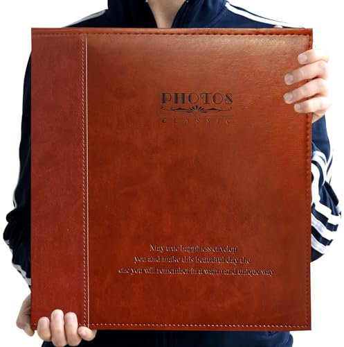 Zovview Fotoalbum, magnetisch, selbstklebend, mit Ledereinband, handgefertigt, für Fotos mit 3 x 5, 4 x 6, 5 x 7, 6 x 8, 8 x 10 (Rotbraun)'