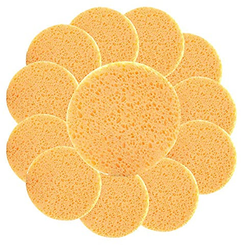 12Pcs Large Facial Sponges Reusable Natural Round Puff Mask Cleansing Sponges Make Up Remover Cellulose Pads for Face Wash Facial Cleaning SPA