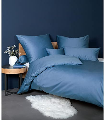 Janine Mako Satin Bettwäsche Uni Colors 240 x 220 cm Jeansblau