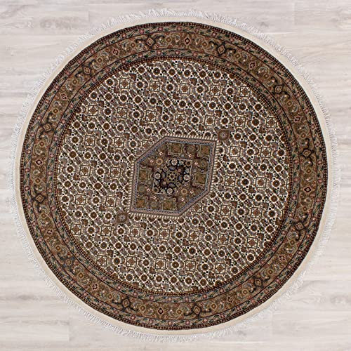 Lifetex.eu Teppich Bidjar ca. 200 cm rund Braun handgeknüpft Schurwolle Klassisch hochwertiger Teppich