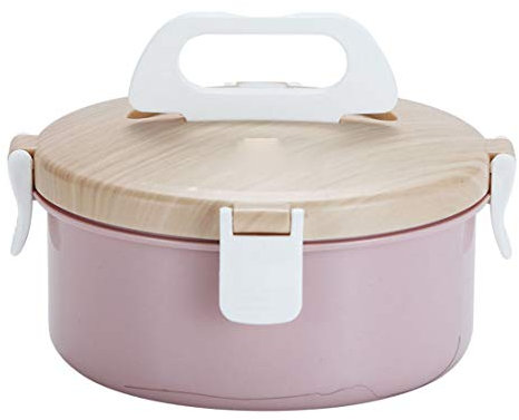KUANDARMX Lonchera con Asa Redonda Fiambrera Compartimentos, Fiambrera Infantil, Caja De Bento con Compartimentos Y Cubiertos, Fiambreras Caja De Alimentos Ideal para Niños Y Adultos, Pink