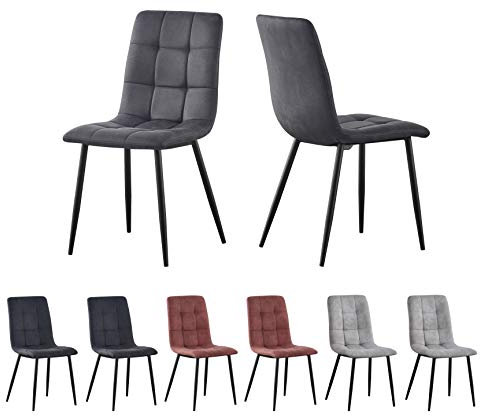 Set of 2 Faux Matte Suede Leather Dining Chairs With metal Legs home& restaurants henri (Dark Grey)