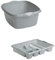 Set of 2 Plastic Kitchen Large Dish Drainer with Rectangular Washing Up Bowl (Silver/Grey)