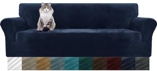 MAXIJIN Dicker Samt Extra große Sofabezüge 4-Sitzer Super Stretch Rutschfester übergroßer Sofabezug für Hunde Cat Pet 1-teiliger XL-Sofabezug elastischer Möbelschutz (4 Sitzer, Navy Blau)