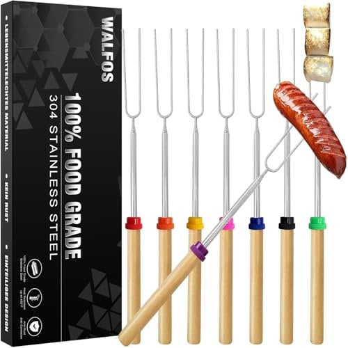 Walfos Lot de 8 brochettes télescopiques pour barbecue à guimauve, 81,3 cm