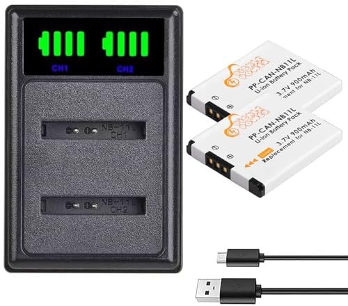 NB-11L Batterie e Caricabatterie USB LED con Porta Type-C, 2 Batterie Ricaricabili per Canon NB-11LH PowerShot A2300 A2400 A2500 A2600 A3400 IS SX430 IS SX420 SX410 SX400 SX432 IXUS 285 Fotocamere
