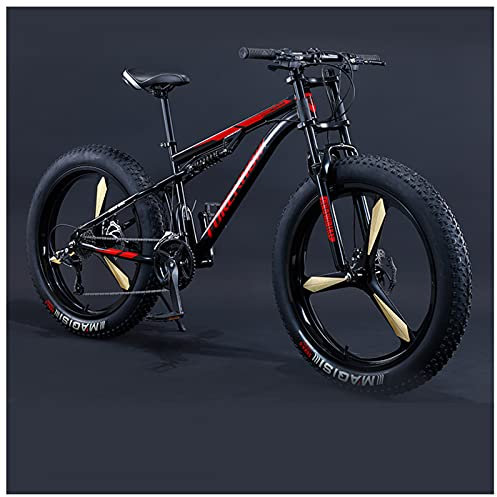 NENGGE Mountainbike Fatbike 26 Zoll Mountainbike, 7/21/24/27/30 Gang-Schaltung Erwachsene Fette Reifen Fahrrad, Rahmen Kohlenstoffstahl, Herren Damen Vollfederung Bike,Black 3 Spoke,21 Speed