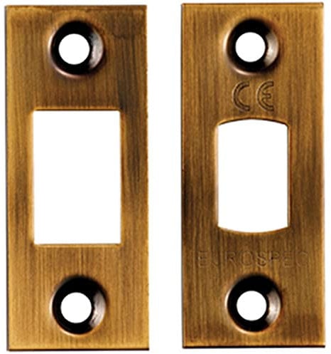 Forend Strike & Fixing Pack - Suitable for Tubular Deadbolt - Antique Brass | Forend Strike & Fixing Protective Plate Set - Door Lock Furnishings - Forend Plate, Strike Plate and Screws Included