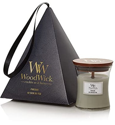 WoodWick Duftkerzen-Geschenkset | Miniduftkerze Fireside im Sanduhrglas mit knisterndem Docht | Geschenkset | 1 Teil