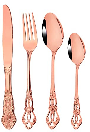 Snplowum Royal - Servizio di posate in acciaio inox 18/10, 24 pezzi, colore: oro rosa, ideale per matrimoni, casa, ristorante, lavabile in lavastoviglie