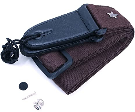 Alnicov 2 Baumwoll-Gitarrengurt, verstellbarer Baumwoll-Gitarren-Schultergurt für Akustikgitarre E-Gitarren-Bass (braun)