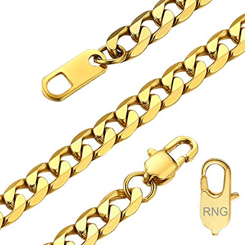 GOLDCHIC JEWELRY Personalised Engraved Gold Flat Crub Chain For Women, Engraving6MM Short Necklace 18 inch with Gift Box