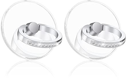 Cobee Finger Kickstand Cell Phone Ring, 2pcs Round Transparent Phone Ring Holders with Diamond, Bling Phone Ring Holder, 360 Degree Rotation Clear Glitter Finger Mount Cell Phone Finger Holder