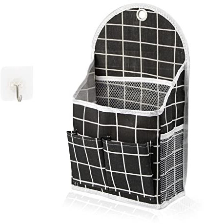 FuninCrea Borsa Portaoggetti da Parete con 6 Tasche, Portaoggetti Da Appendere in Tessuto, Tasche Portaoggetti Sospesa con 1 Gancio, Tasche Portaoggetti Appendere per Casa e Ufficio (Nero)