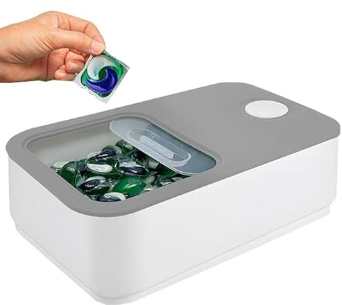 TidyFriend Récipient à dosettes à linge avec couvercle coulissant, 38,1 x 22,1 x 11,4 cm, rangement hermétique pour garder les dosettes fraîches, peut contenir 4,1 à 4,5 kg ou 100 à 130 capsules