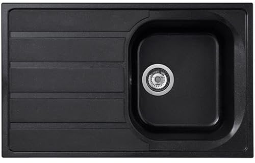 Liquida DK5BL 1.0 Bowl Composite Reversible Inset Black Kitchen Sink with Waste