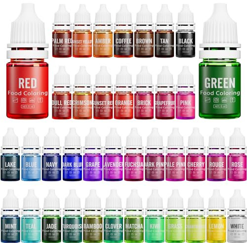 Lebensmittelfarbe - 40 Lebendige Lebensmittel Farben zum Backen, Kuchen Dekorieren, Zuckerguss, Kekse, Fondant und Macaron - Flüssige Food Coloring für die Seifenherstellung und Basteln - 40 x 6ml