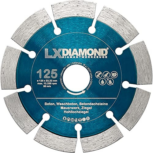 LXDIAMOND Diamant-Trennscheibe 125mm x 22,23mm für Beton Stein Mauerwerk - passend für Winkelschleifer Schlitzfräsen Mauernutfräse - 12mm Segment - Diamantscheibe 125 mm - in Profi Qualität