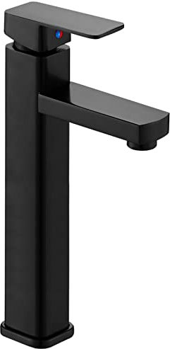 Wasserhahn Waschbecken Bad Waschtischarmatur Hoch Mischbatterie Einhandmischer Badarmatur Quadrat, schwarz