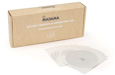 Madama - Aluminum Lids for Refillable Capsules Compatible with Nespresso Vertuo and Vertuoline, Foil Seals, Filter Stickers, 62mm in Diameter - 200 Lids Pack
