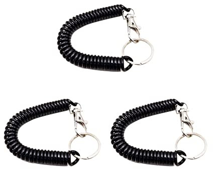 3Pcs Stretchy Spiral Keyring,Plastic Keychain Spring Key Holder Extending Retractable,Theftproof Anti-Lost Stretch Cord Safety Key Ring with Metal for Wallet,Mobile Phone,Backpack,Fishing(black)