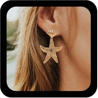 Inilbran Boho Gold Seestern Muschel Dangle Ohrringe - Strand Schmuck für Frauen und Mädchen