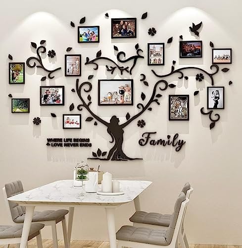 Wandtattoo Baum Wandaufkleber Family Stammbaum - 3D DIY Wandsticker Wall Stickers 15x20 13x18 10x15 Wanddeko Deko Wandtattoo Baum für Wohnzimmer Schlafzimmer Sofa Wandbilder Schwarz (137 * 210 cm)
