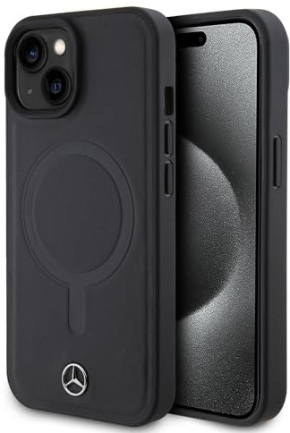CG MOBILE Mercedes-Benz Designed for iPhone 15 Case, Ultimate Protection Real Leather Black Durable Hard Phone Case