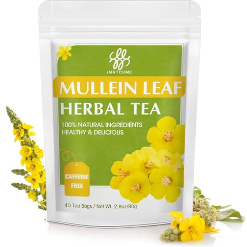 Mullein Leaf Tea Bags for Lungs Cleanse and Respiratory Support | Mullein Leaf Herbal Tea for Iymphatic Cleanse & Detox, Immune Support, No Caffeine, 40 Tea Bags