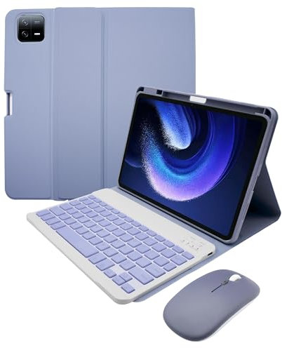 HLTOOP Funda Teclado para Xiaomi Pad 6/6 Pro, Contener Ñ, Teclado Inalámbrico Retroiluminado Desmontable con Cubierta Protectora Magnética, Ratón,Púrpura