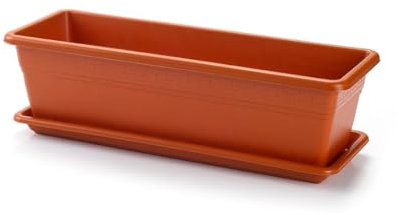 PlasticForte Macetero Rectangular con platillo, 50 cm, Color Terracota