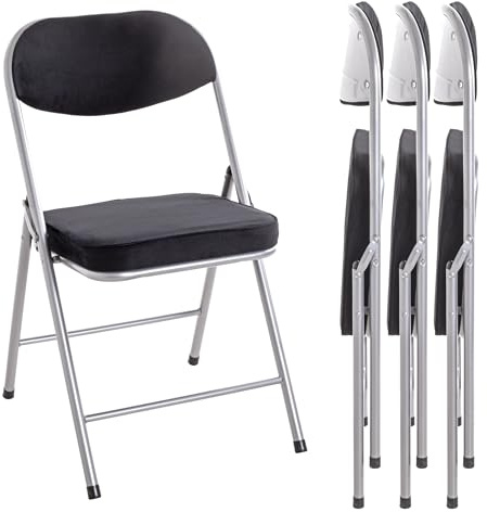HAKU Klappstuhl gepolstert 4er Set Klappstühle bequem alu, schwarz, Metall, Samtgewebe gepolsterter Rücken, gepolsterter Sitz - Maße: B 46 x H 80 x T 53 cm, Style: Modern