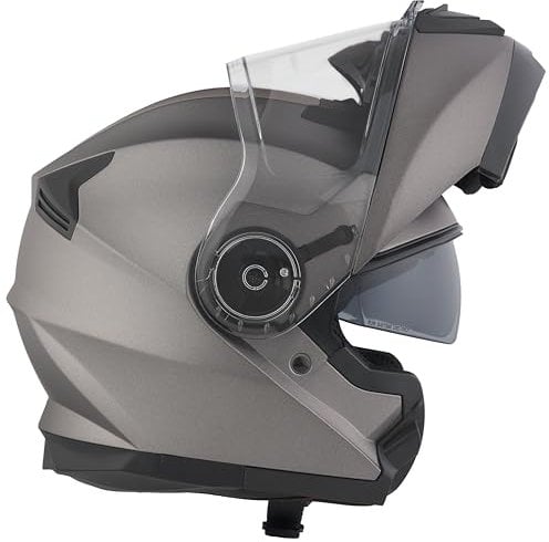 Casco Moto Modulare BHR 836 FLIP-UP, Casco Moto Apribile Omologato ECE 22.06 Con Schermo Parasole, Doppia Visiera Antigraffio e Sgancio Micrometrico, Utilizzo Touring e Cittadino, Titanio Opaco M