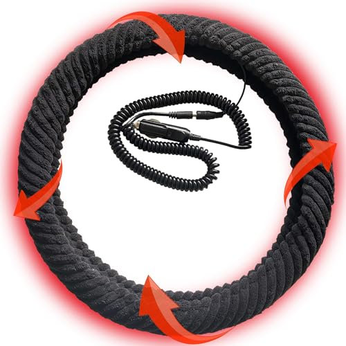MACHSWON Beheizte Lenkradabdeckung, 12 V Autostecker, universelle Passform 36,8–38,1 cm, Auto-Lenkrad-Schutzhülle, schwarz, mit Heizung, Premium-Qualität