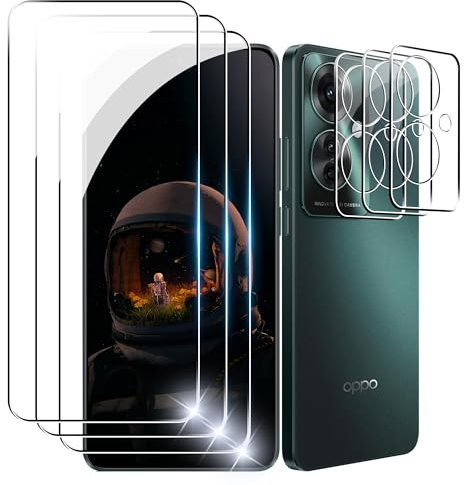 zZjoOoj [ 3+3 Protector de pantalla para OPPO Reno 11 F 5G / Reno 11F 5G, 3 Piezas de pantalla de vidrio templado+3 Piezas de Protector de Lente de Cámara,Sin Burbujas