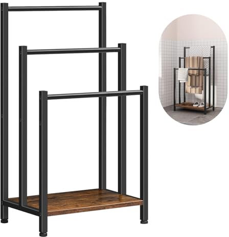 Towel Rack, Towel Holder Bathroom Freestanding, Towel Ladder Standing with 3 Rails, Towel Holder Stand for Clothes, Bath Towels, Blankets