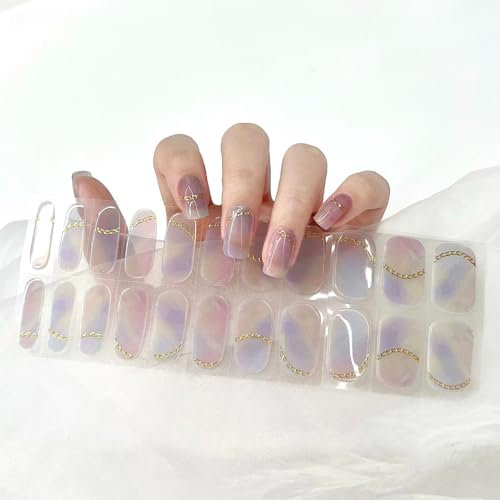 Ceboic 22PCS Semi Cured Gel Nail Polish Strips, Extra Long Salon-Quality Gel Nail Stickers Soft Self-Adhesive Nail Wraps, French Manicure Stickers Set for Women Girls Nail Art Decor (Pastel Purple)